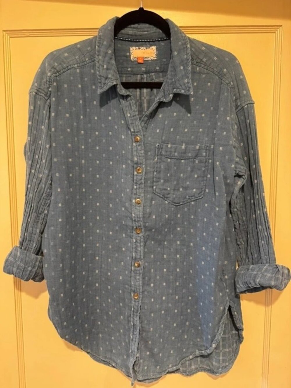 Pilcro Anthropologie Blue Double Gauze Button Down Shirt Size S